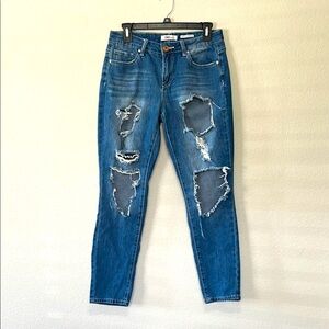 YMI Dream Fit Mid Rise‎ Skinny  Blue Boyfriend Jeans Distressed Casual